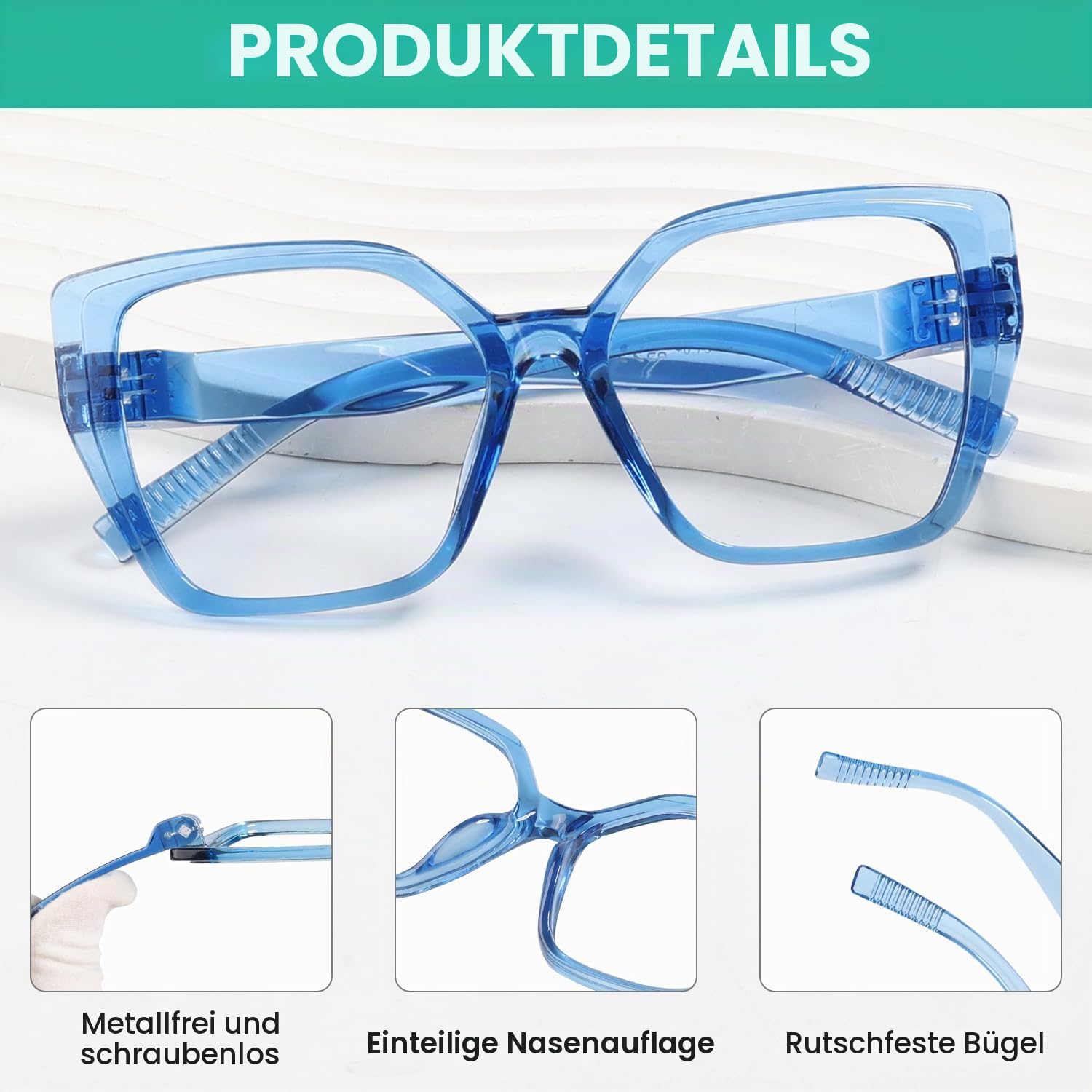 Eyekepper Blaulichtfilter-Lesebrille ohne Metall, schraubenlos mit Feder-Scharnieren Übergröße Cat-Eye 6er-Pack Computer-Lesebrillen für Damen