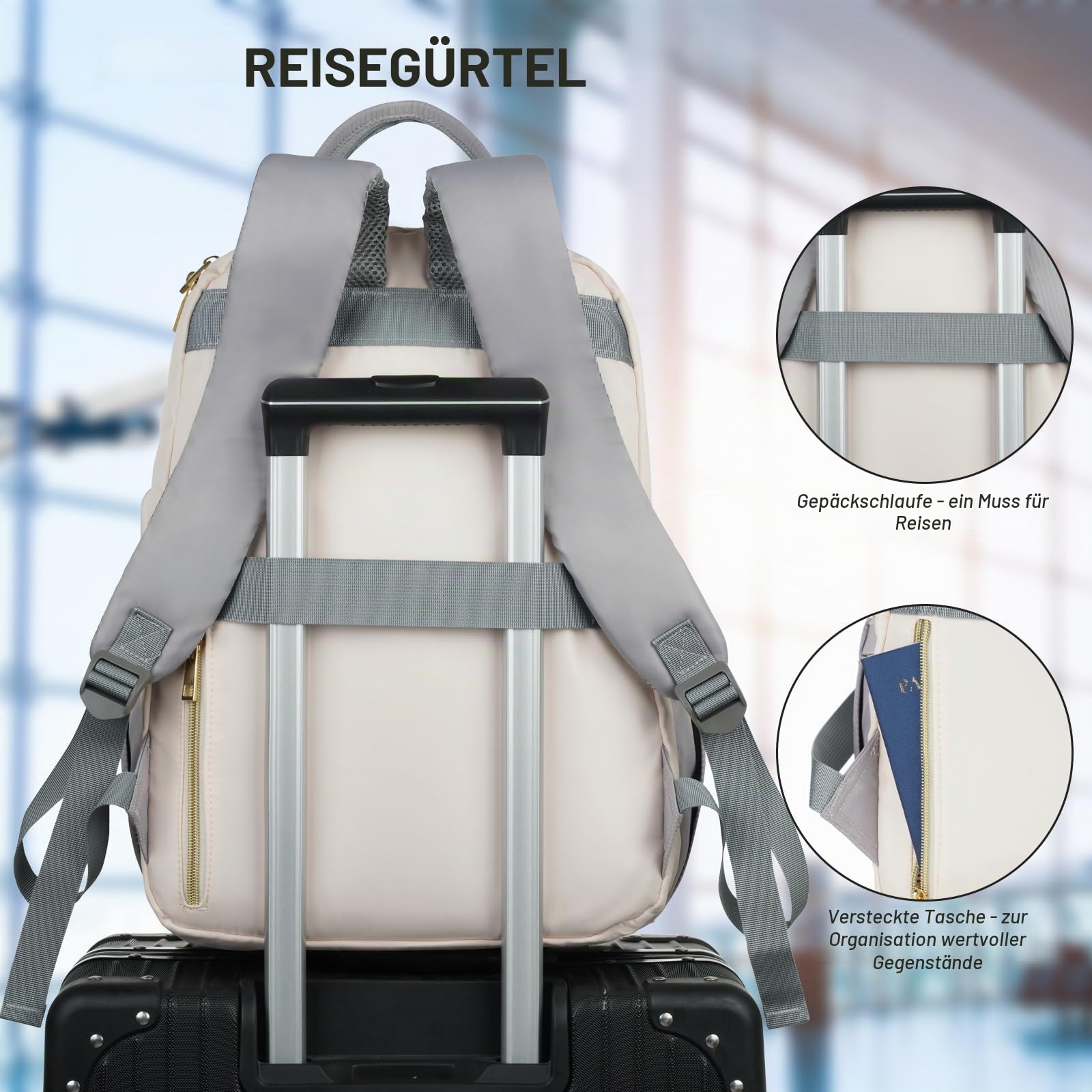 Laptop Rucksack Damen,15,6 Zoll Laptoptasche Frauen,Tagesrucksack Schulrucksack Mädchen Groß für Business Arbeit Uni Schule Studium,Lehrertasche Elegant,Beige-Grau