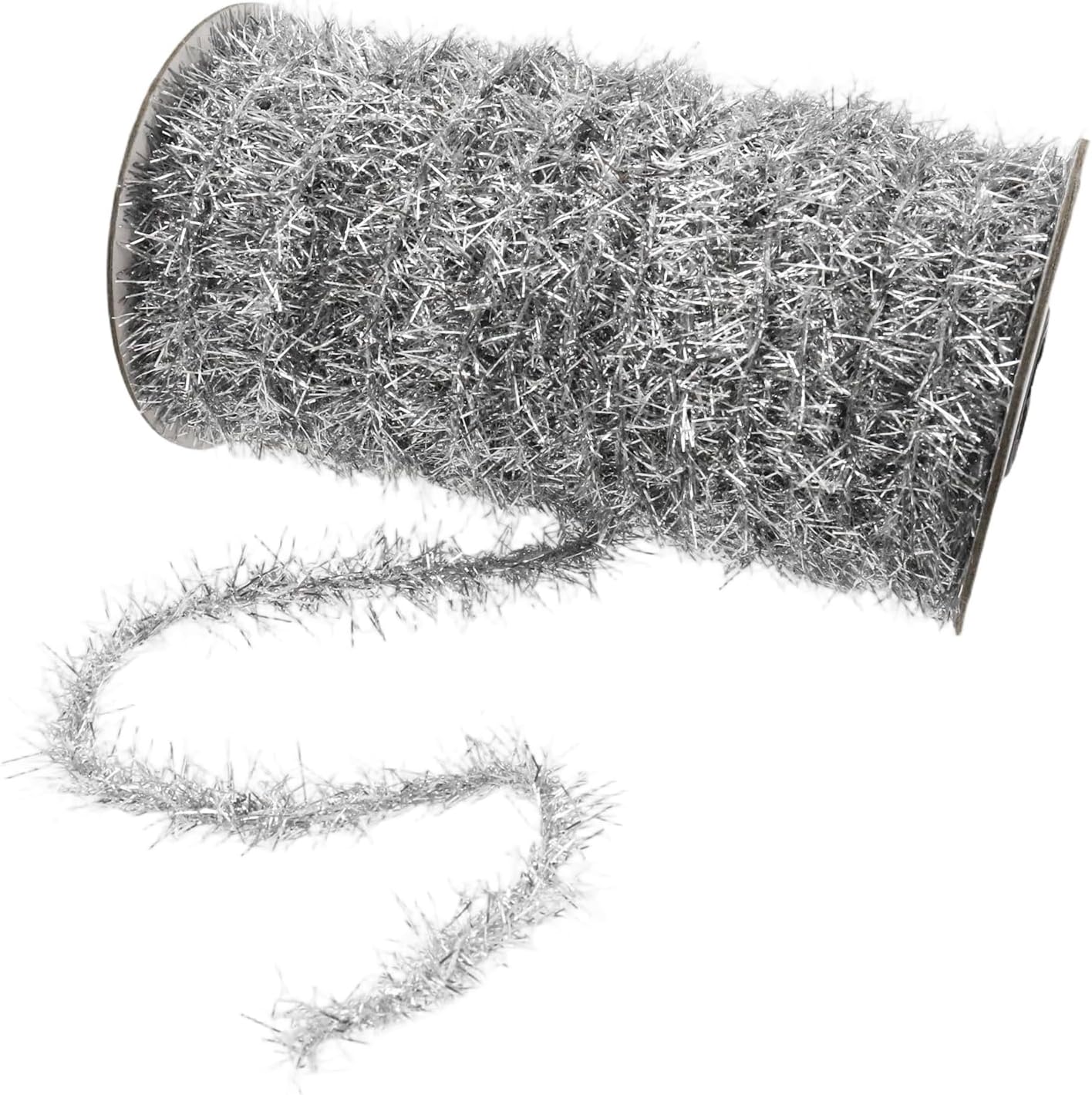 1 Roll 50 Yards Christmas Tree Decorative Tinsel Silver Metallic Festival Sequin Twist Garland Sequin Strip for Halloween Party Wedding Birthday Celebration Event Decorative Ribbon