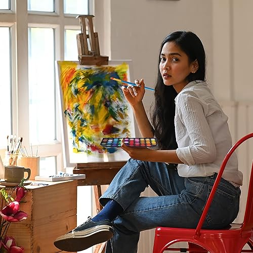 Miniatura 4 de Pintura de acuarela, juego de pintura de acuarela lavable de 48 colores con un pincel, un pincel de agua recargable y una paleta, juegos de pinturas