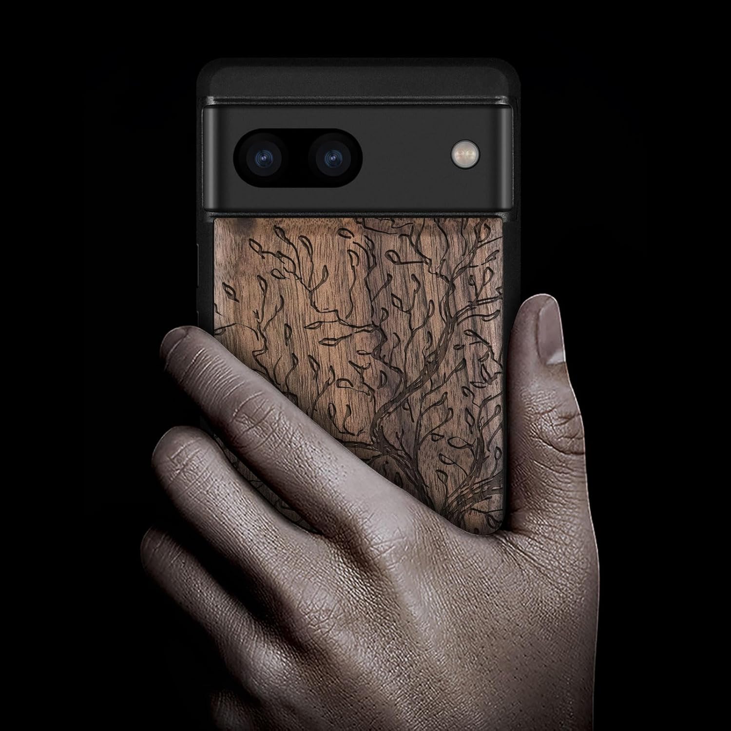 Carveit Wood Case for Pixel 8a Case [Natural Wood & Black Soft TPU] Shockproof Protective Unique Wooden Cover Compatible with Google Pixel 8a (The Vintage Olive Tree-Walnut)