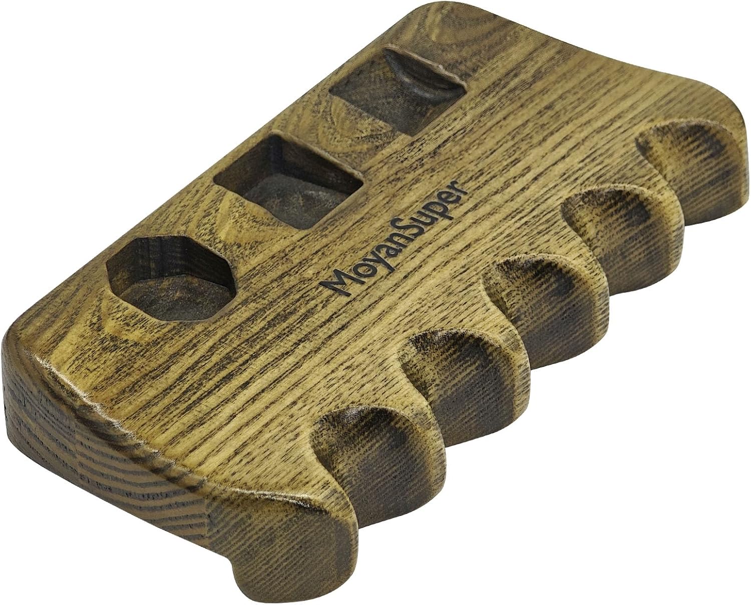 Wood Pool Cue Holder Non-Slip Silicone Base Solid Wooden Construction | Holds 2/3/4/5 Cues Weighted Metal Core for Stability Billiard Accessory for Table, Bar & Game Room，Vintage Color