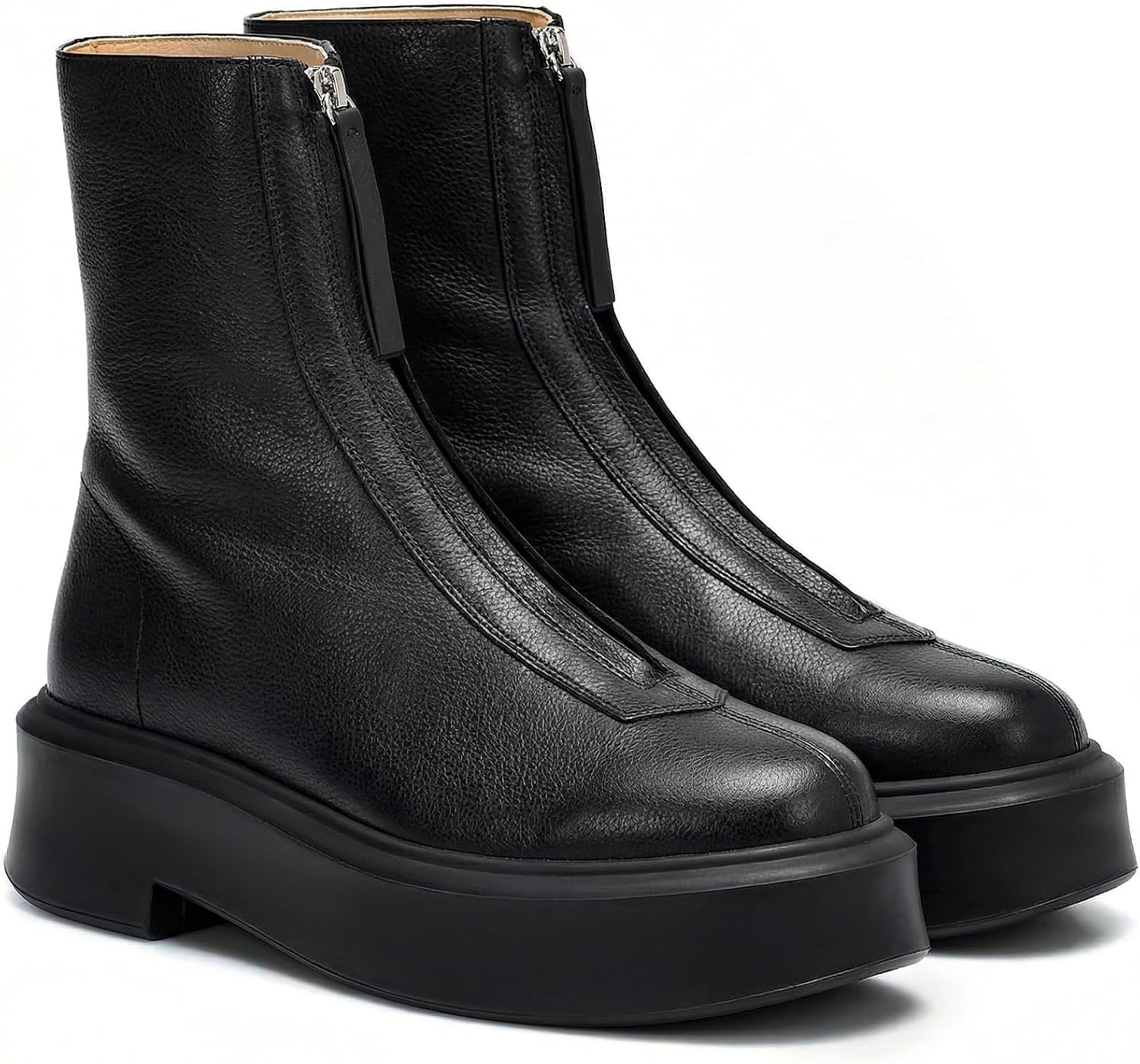 BeeLg Women's Platform Ankle Boots Chunky Chelsea Short Fall Booties Front Zipper Combat Leather Boot