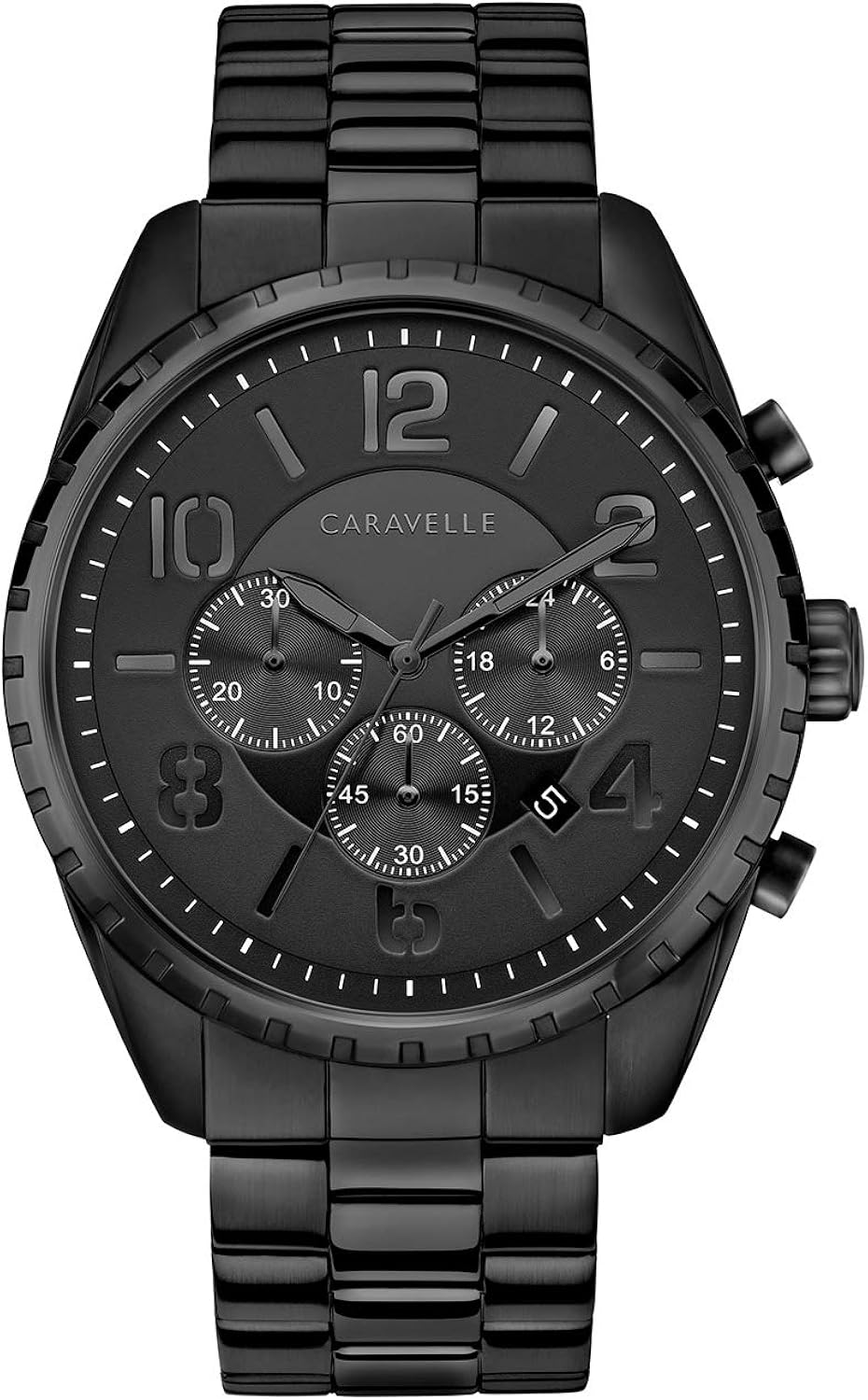 Caravelle Design by Bulova - Reloj de acero inoxidable chapado en iones negros para hombre cronógrafo deportivo de cuarzo color negro esfera negra