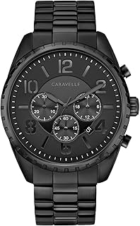 Men's Sport Chronograph Quartz Black Ion Plated Stainless Steel Watch, Black Dial Style: 45B150