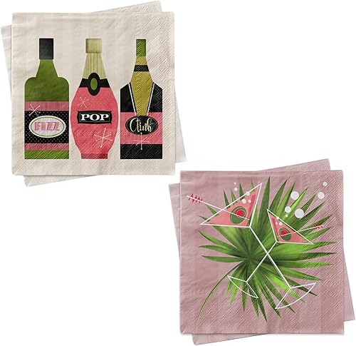 Miniatura 24 de MODLOUNGE - Servilletas de cóctel retro para decoración de fiesta, paquete de 2 paquetes de 20, servilletas de papel modernas de 3 capas de mediados