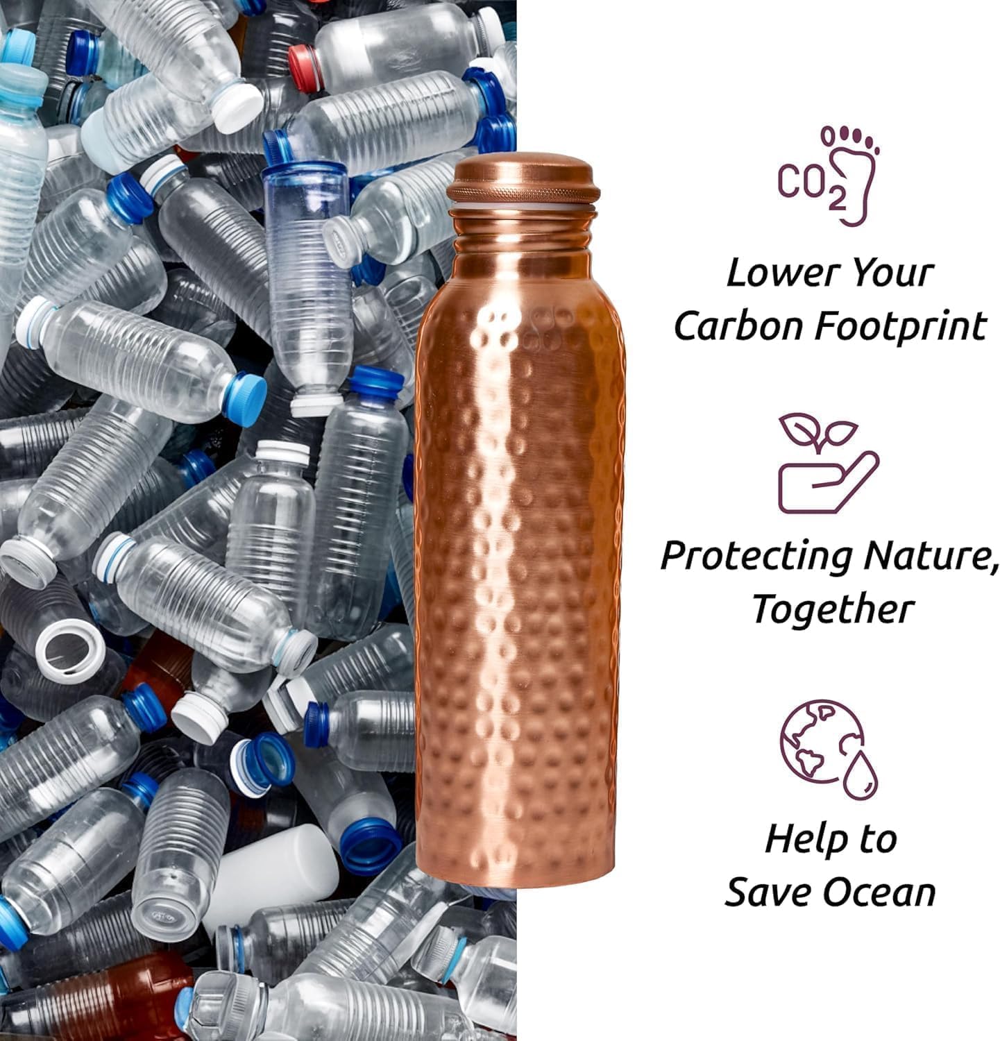 Premium Pure Copper Water Bottle 34oz (1000ml) | Handmade, Hammered, Ayurvedic, Leak-Proof, Heavy-Duty Design