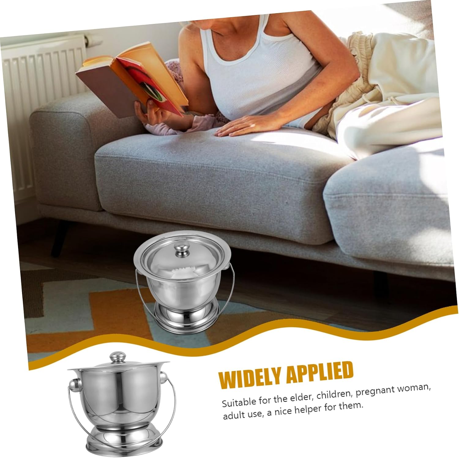 minkissy Stainless Steel Lidded Chamber Pot for Boy Girl and Elderly Portable Night Urine Holder with Non-Slip Handle Durable and Drop-Resistant Bedside Commode for Home Use