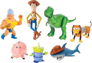 Mattel Disney and Pixar Toy Story Set of 7 Action Figures with Woody, Slinky, Rex, Hamm, Alien, Rocky & Shark, Mattel Disney100 Collectible
