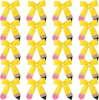20PCS Hair Bows Ties Cheer Hair Bow with Ponytail Holder Elastic Band Handmade for Kindergarten Women Hair Accessories Outfits（Pencil Yellow）