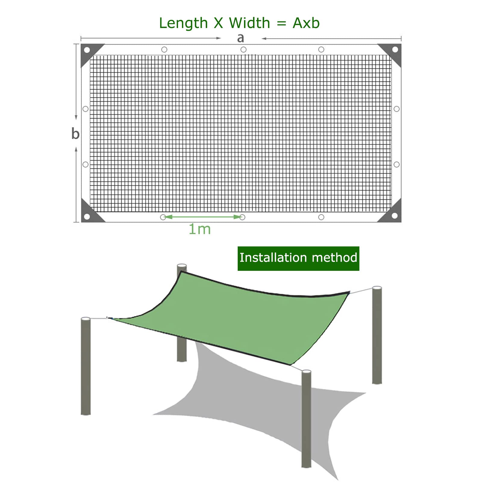 Red de Sombra,Malla Sombreadora de Tela Resistente a Los Rayos UV Verde,90% de Bloqueador Solar de Malla y Sun Shade Net a Prueba e dPolvo,Fácil de Colgar,para Exterior (4x6m/13x20ft)
