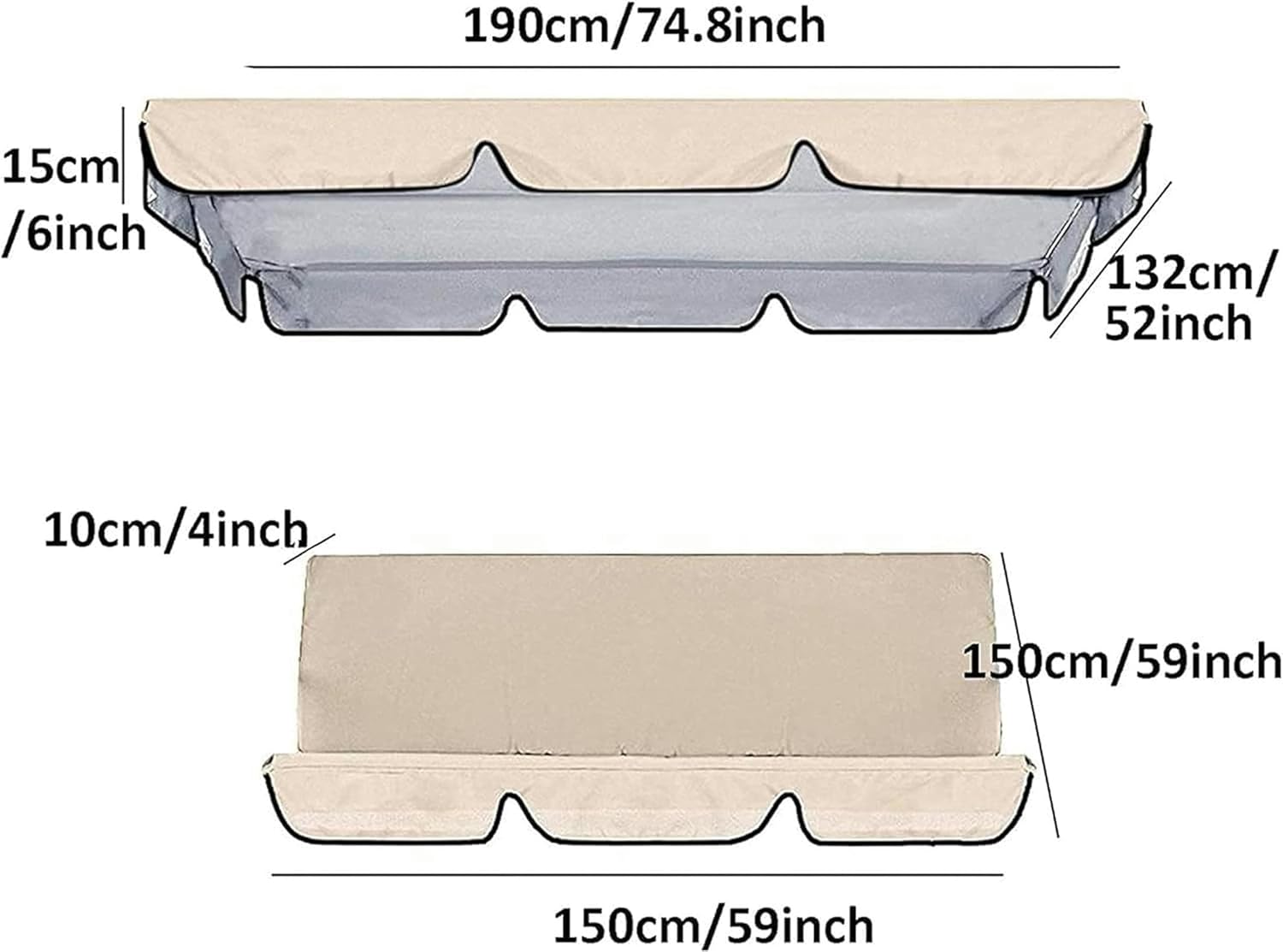 Patio Swing Canopy Waterproof Top Cover Set 7 Swing Cushion Cover 3 Seater, Waterproof Garden Seater Sun Shade Porch Hammock Patio Swing Cover., Blue