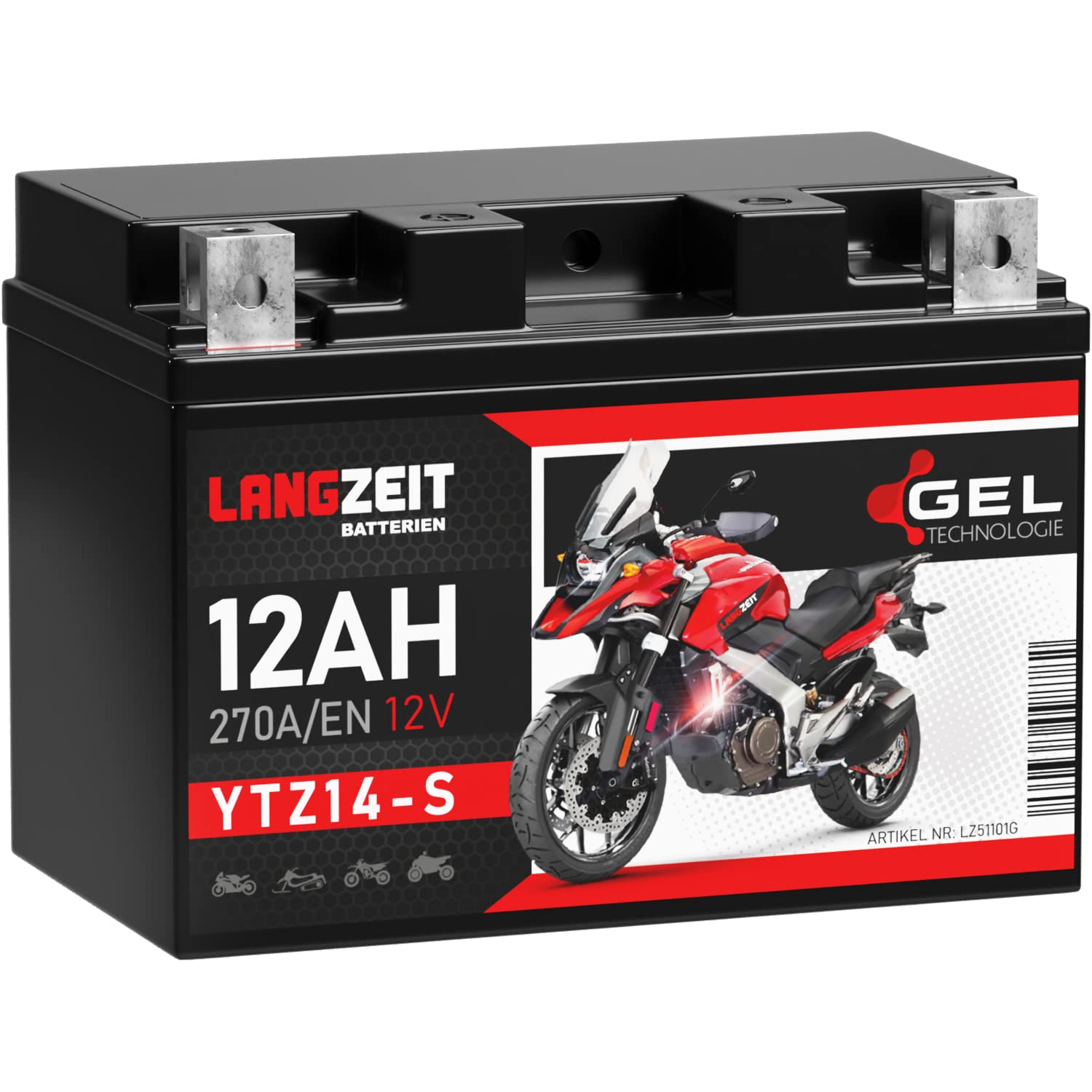 LANGZEIT YTZ14-S batteria moto 12V 12Ah GEL FTZ14S 51101 sostituito 11Ah