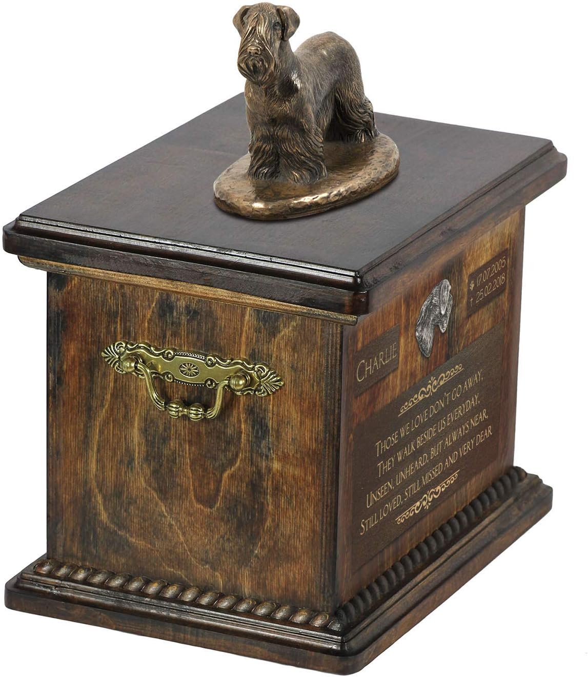 Art-Dog Custom Dog Sitting Statue Memorial Urn - Handmade Cold Cast Bronze on Birch Base – Sturdy and Stylish Urn for Dog’s Ashes – 8.3x11.4x8.7 – 5l – Cesky Terrier