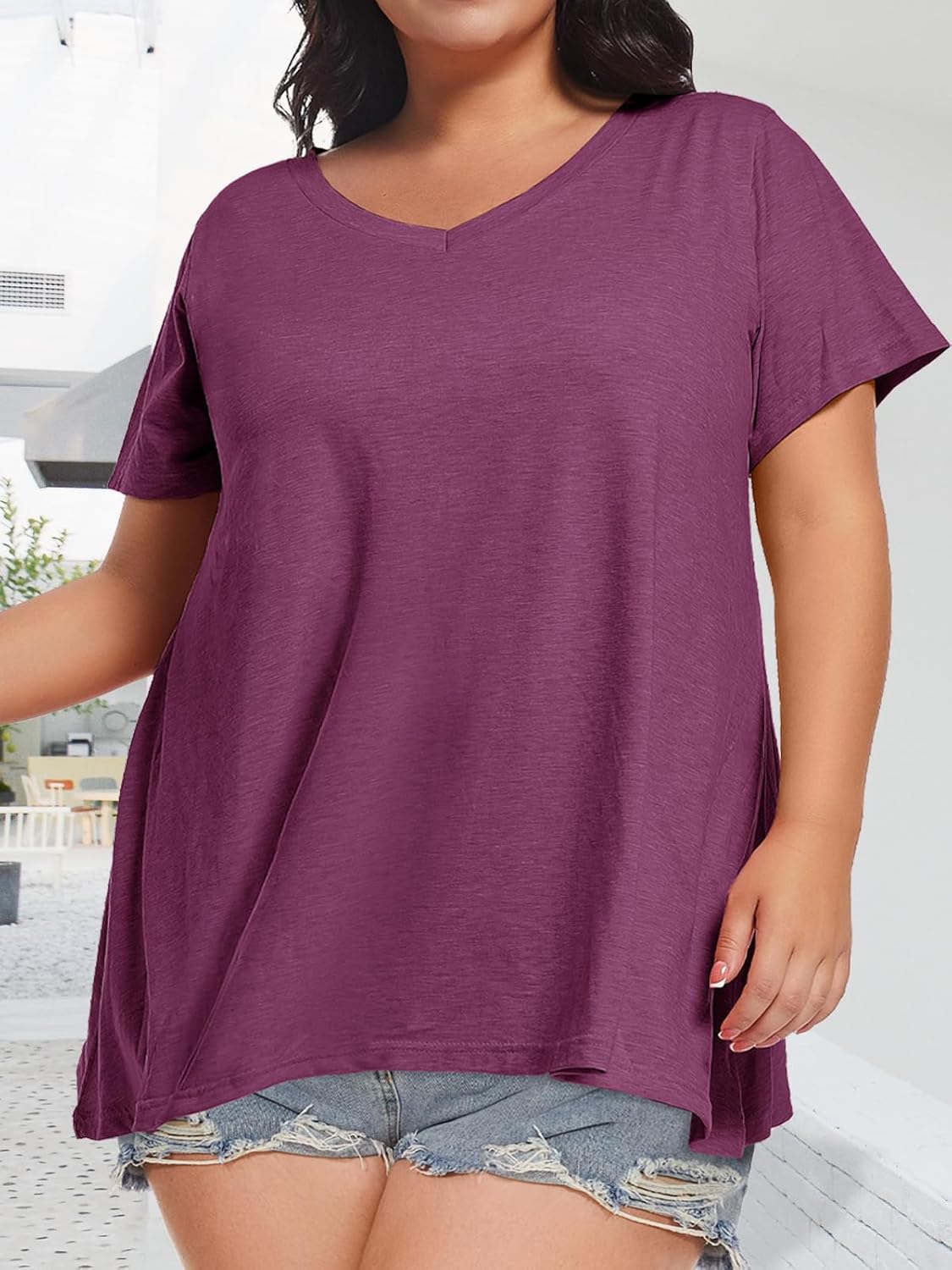 JOELLYUS Plus Size Tops for Women Summer Top Loose Fit Tee Shirts V Neck Short Sleeve Blouse - Image 6