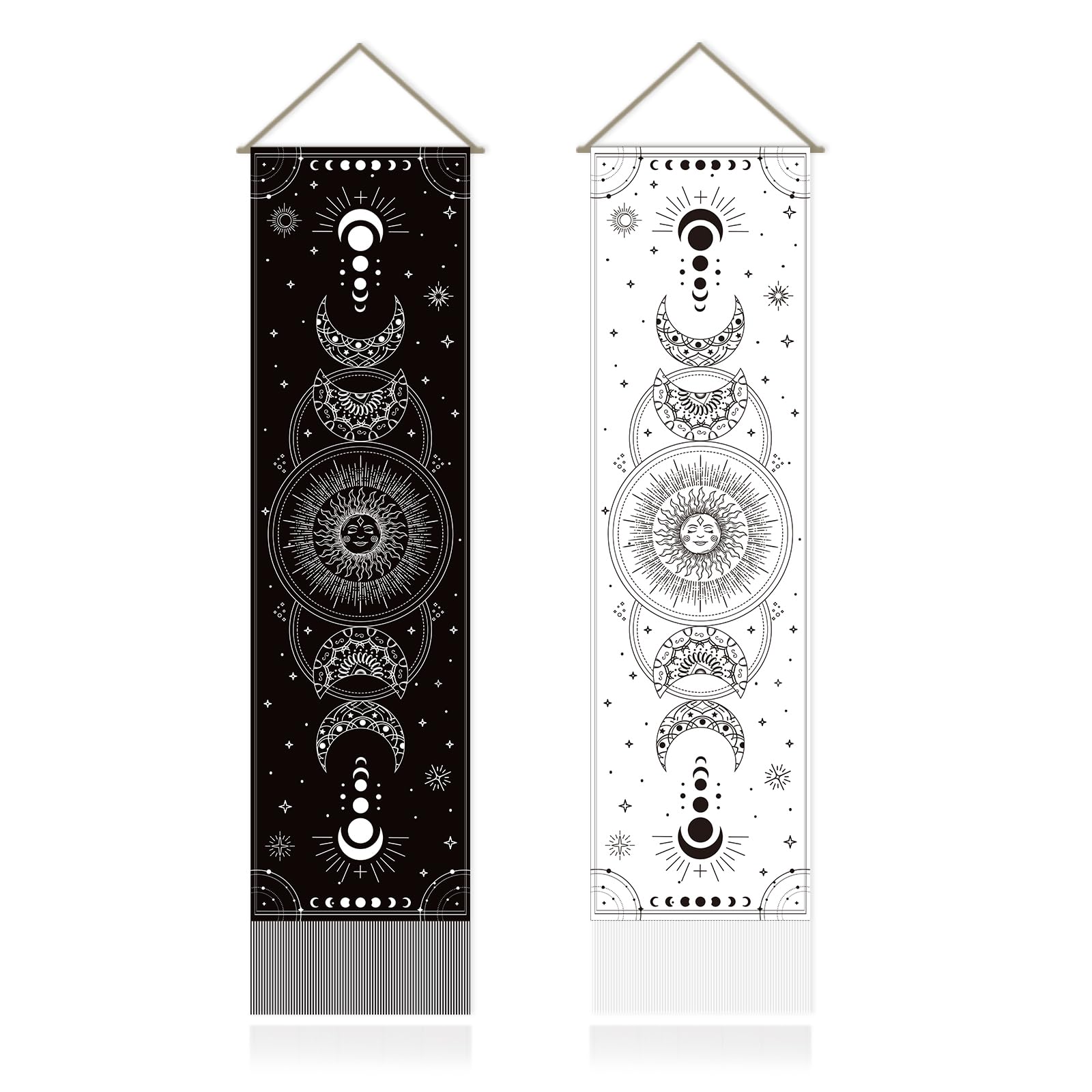 SUPERDANT Moon Phase Tapestry Moon Face Wall Blanket Pack of 2 Tapestries Sun Stars Long Tapestry Walls Hanging with Tassel for Bedroom Living Room Porch Home Decor 130x33cm