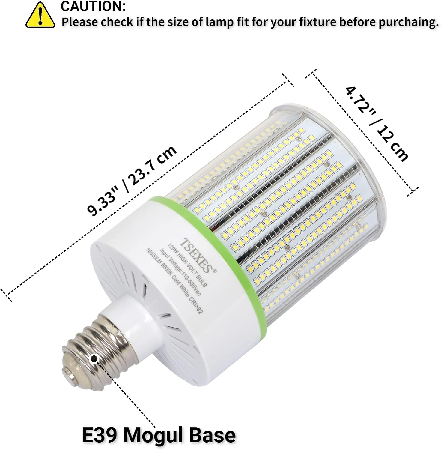 TSEXES 480V 347V LED Corn Cob Light Bulb 120W,E39 Mogul Base 5000K Daylight,Replacement for 600W HID (MH, HPS) AC110-500V