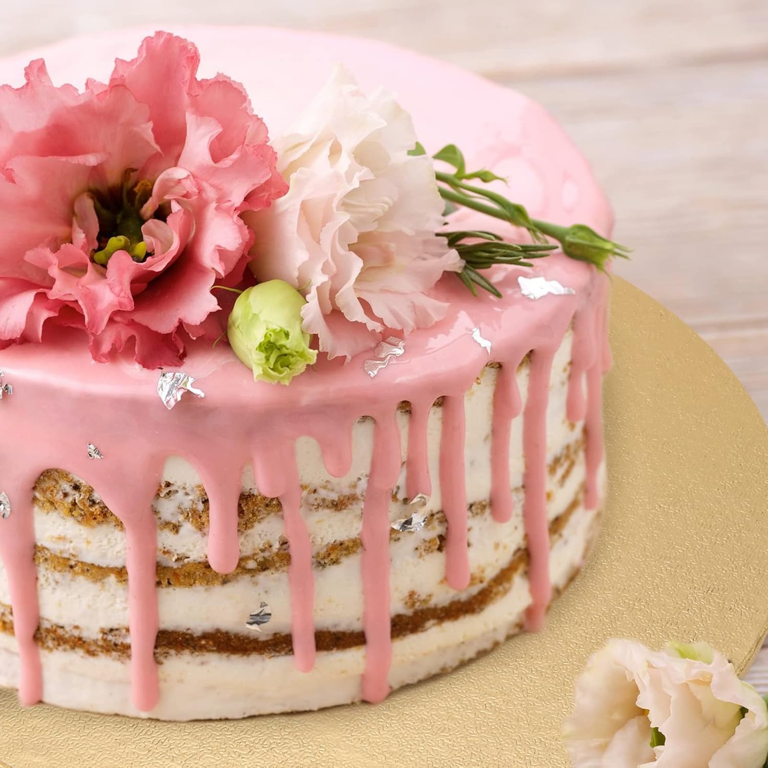 SEUNMUK 10 Pack 16 Inch Cake Drum, 1/2" Thick Large Round Cake Drum Boards, Gold Cake Drum for Displaying Cakes and Pastries, Grease-Proof