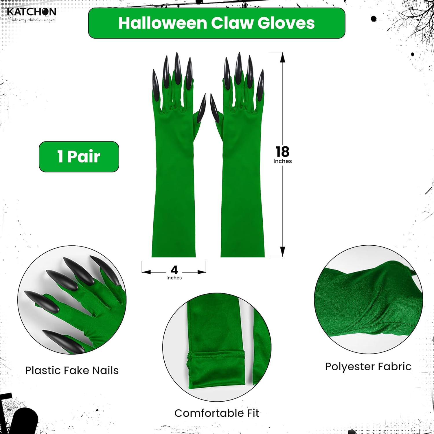 KatchOn, Halloween Decorations - Pack of 5 | Halloween Mask LED Light Up Bunny Mask With Witch Costume Set | Hat, Claw Gloves & Broomstick| Witch Accessories | halloween Cosplay Party