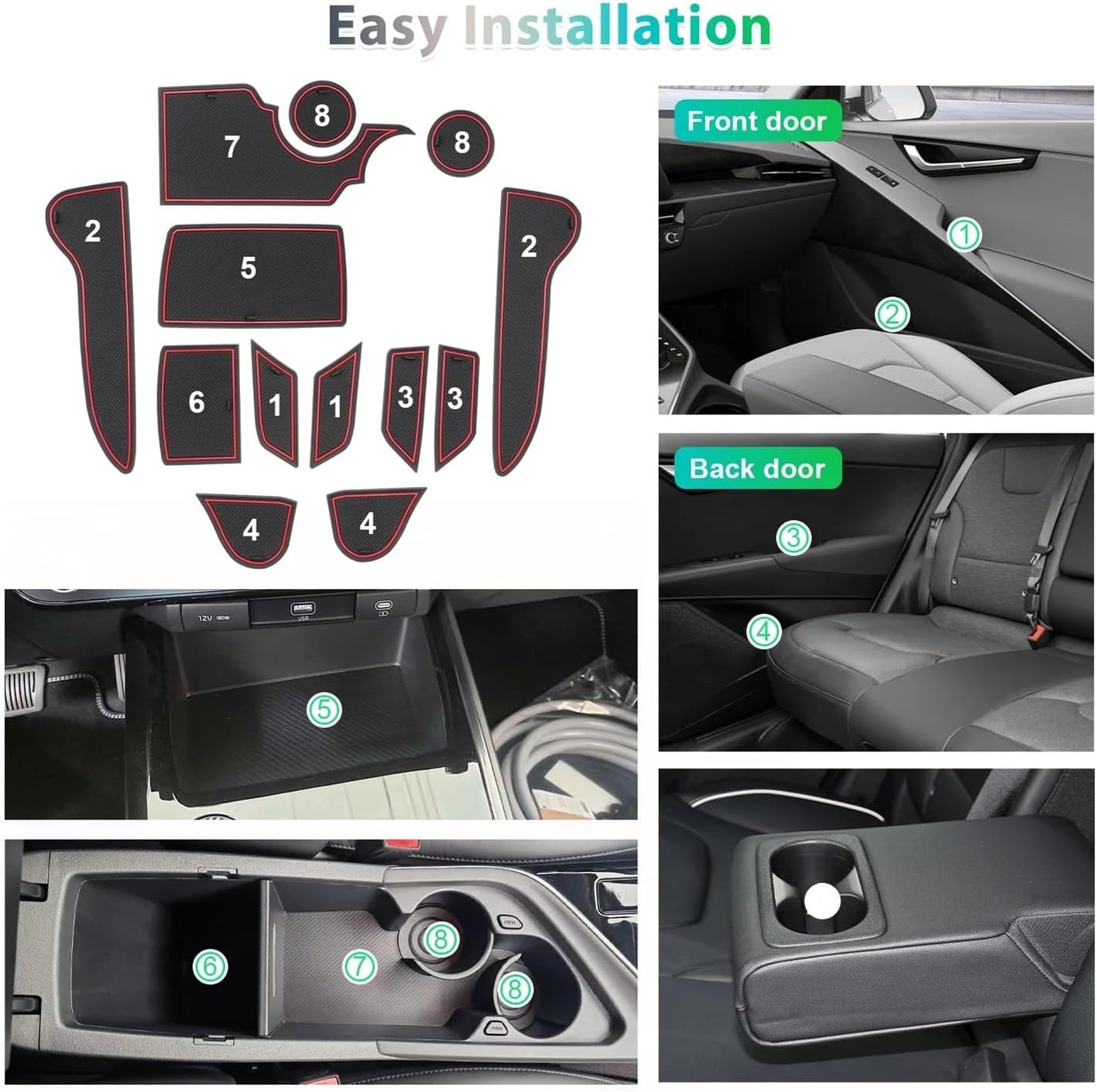 Compatible with Kia NIRO SG2 Hybrid e-NIRO EV PHEV 2023 2024 Car Door Groove Mat Anti-Slip Slot Pad Auto Kia NIRO SG2 Accessories 2024(Red)