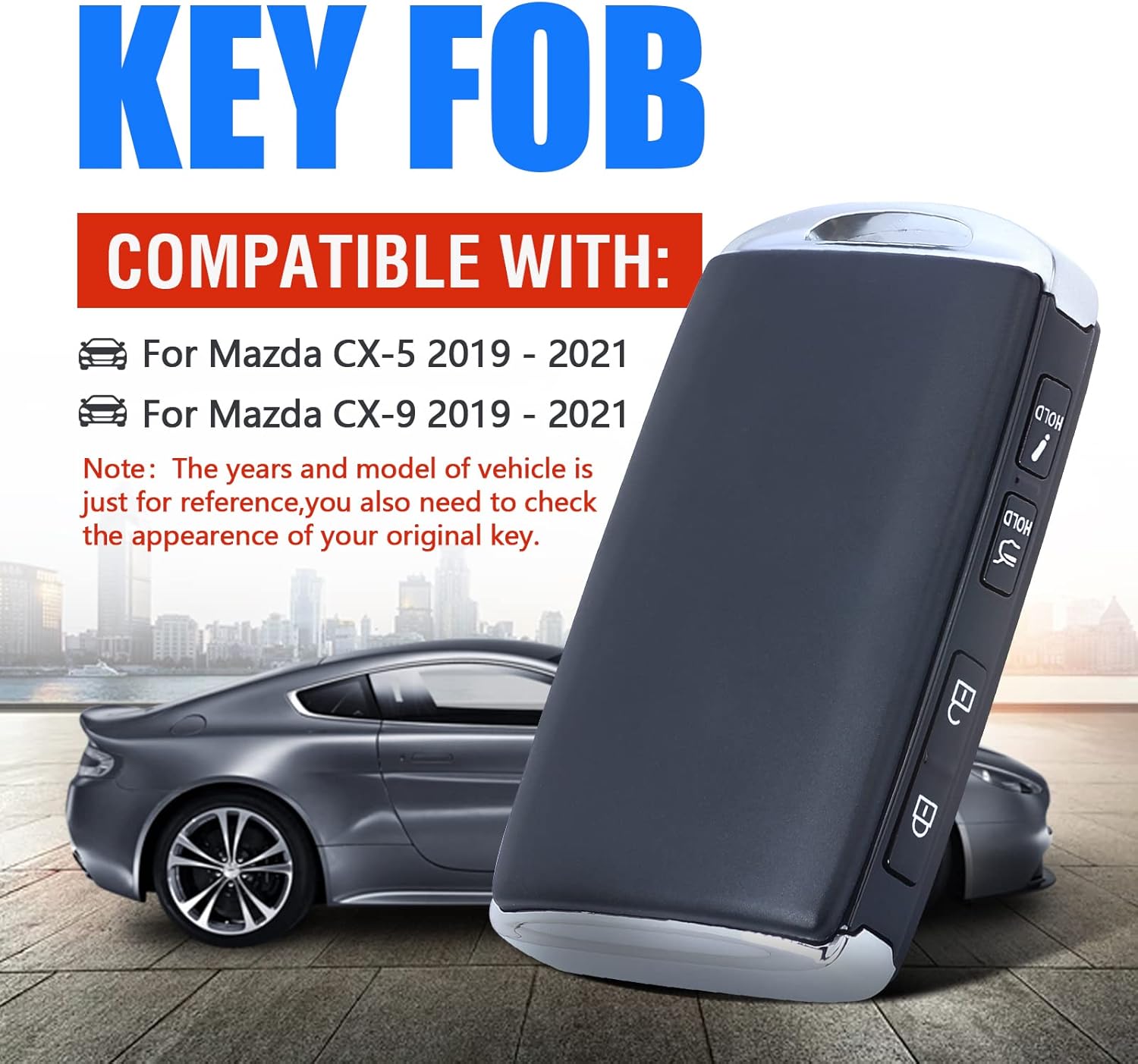Smart Remote Keyless Entry Key Fob Replacement for Mazda CX-5 CX-9 2019 2020 2021 4 Button 315MHz FCCD:WAZSKE13D03 (4 Buttons)