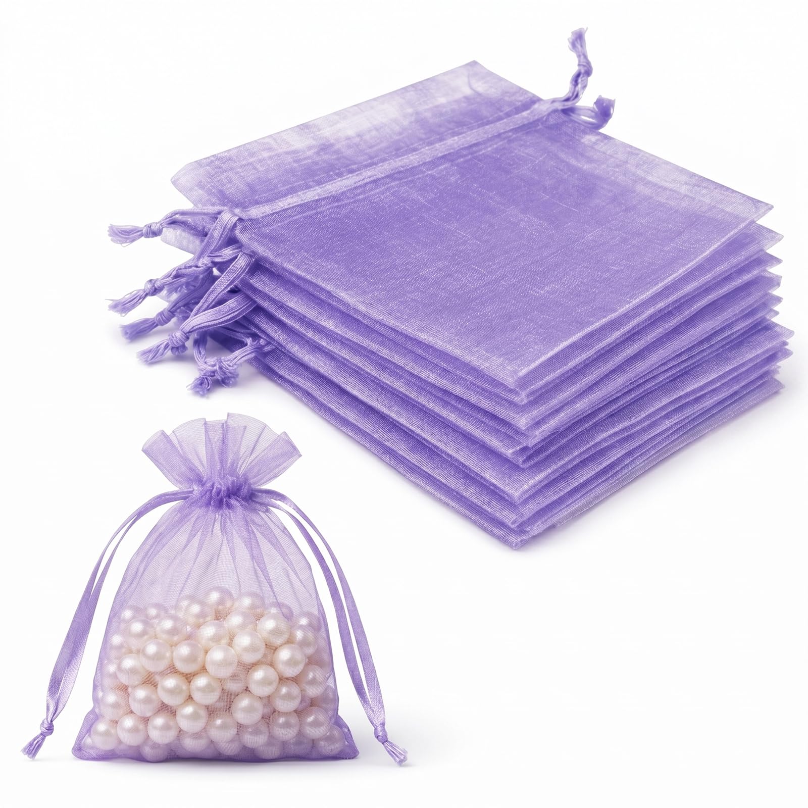Lafefe 20Pcs Organza Gift Pouches, 7x9CM Clear Mesh Drawstring Pouches, Organza Gift Bags for Wedding Favours, Party, Festival, Candy and Game Favour Bags - Purple