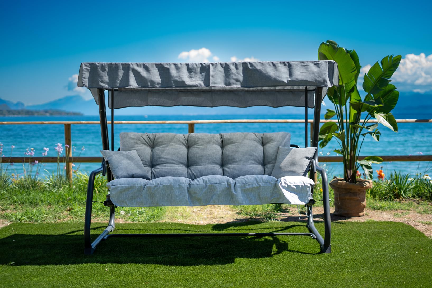 TECNOWEB - Lot de Coussins pour balancelle 3 Places avec pièce de Rechange Assortie pour Le Toit Assortie, 100% fabriqué en Italie, idéal pour l'extérieur (Jardin et Cours), Cadre Non Inclus