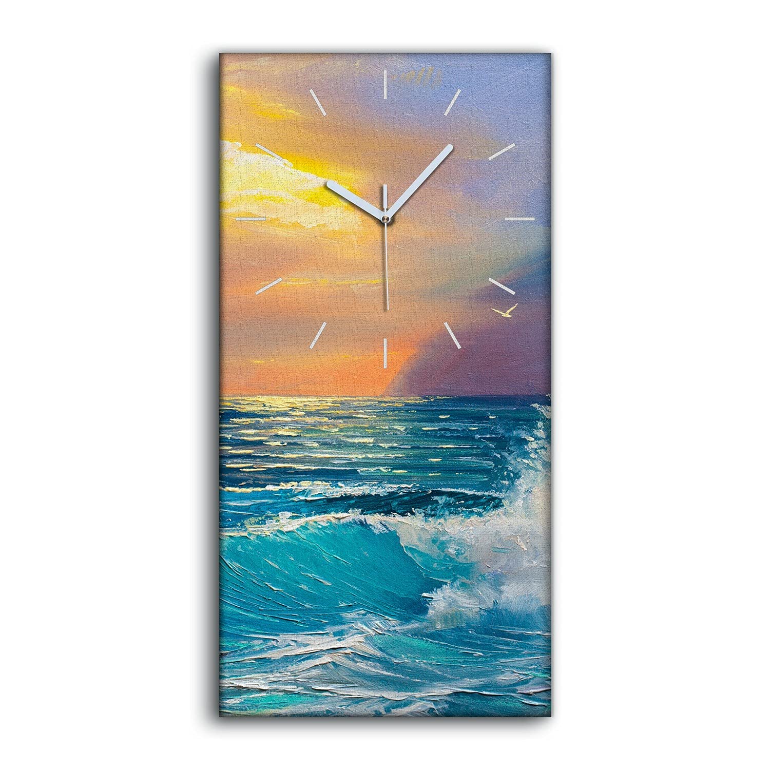 Horloge sur Toile Silencieuse sans Tic-Tac Tableau Mer 30x60cm