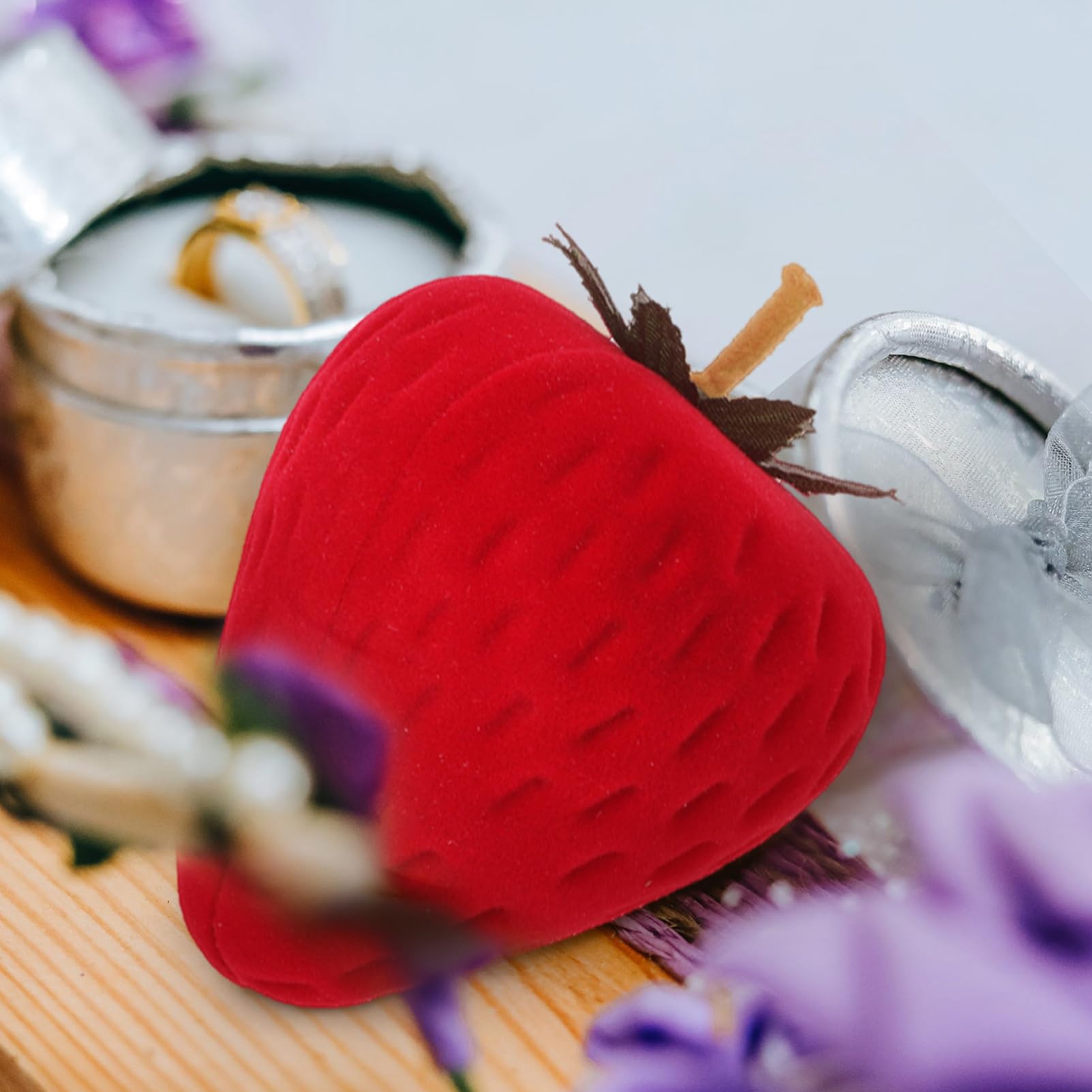 3Sets Cute truskawkowe biżuterię pudełko pierścionkowe do zaręczynowych kolczyków ślubnych naszyjnik