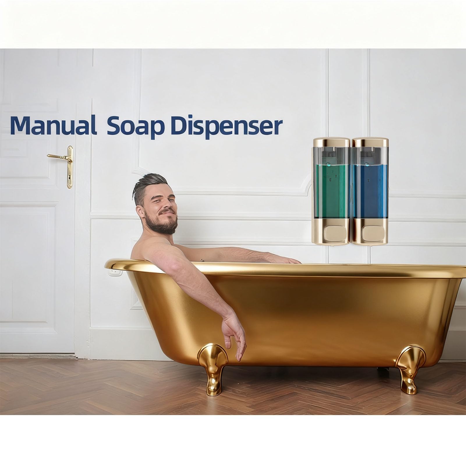 Doppelter Seifenspender, tropfsicher, Wandmontage, 320 ml x 2, für Badezimmer (Champagnergold)