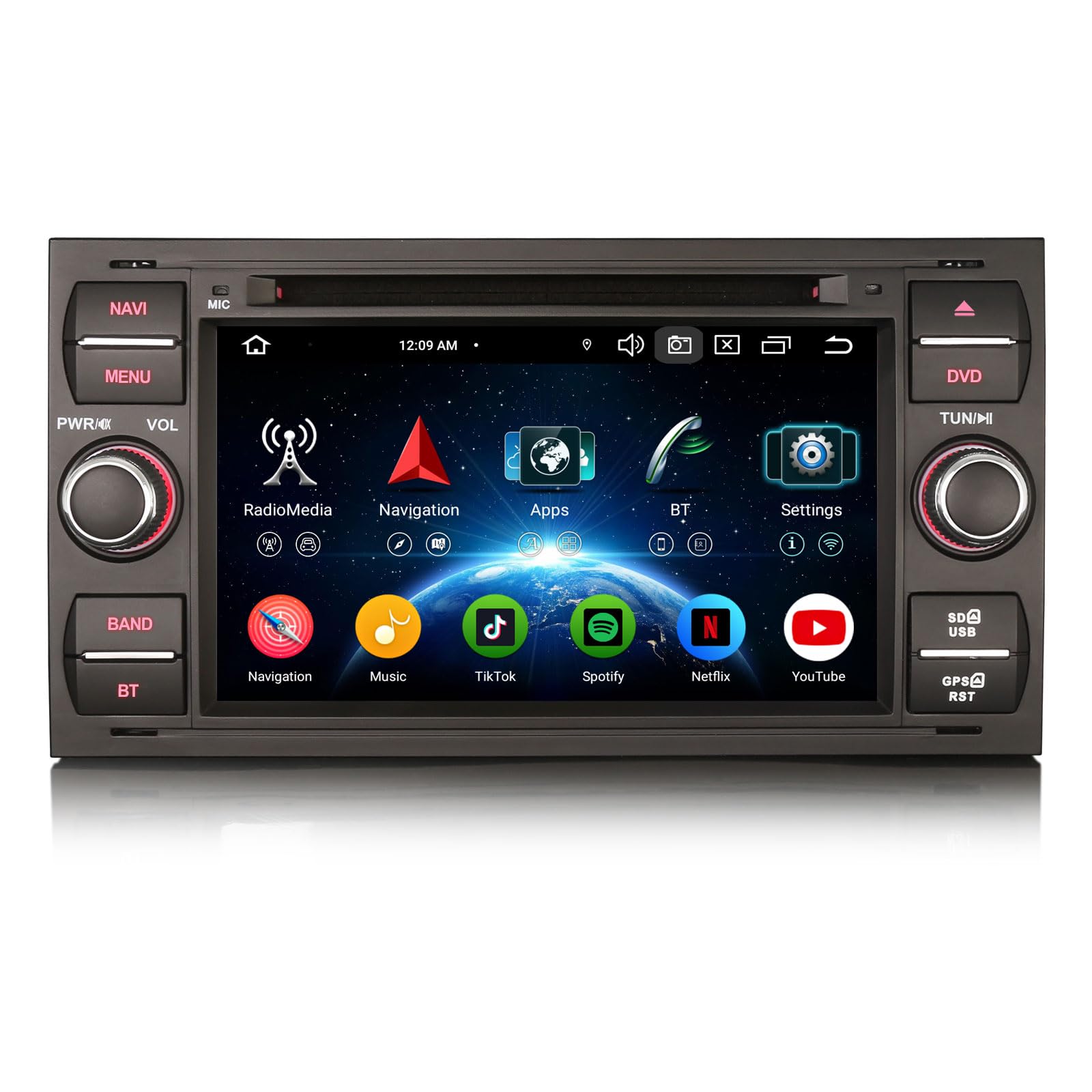 Erisin Android 16 8-Core 4GO+64GO DVD Autoradio GPS pour Ford C-Max S-Max Focus Galaxy Kuga Connect Fiesta Transit 7" Écran Tactile Bluetooth 5.0 sans Fil CarPlay Android Auto Dab+ FM Radio DSP WiFi