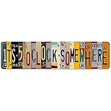 Bar Signs For Bar Decor Its 5 O'Clock Somewhere Sign,Funny Vintage Bar Accessories Drinking Signs Gifts for Men,16 x 4 Inches