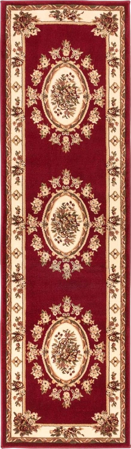 Pastoral Medallion Red French European Formal Traditional 2x7 (2'3" X 7'3") Runner Rug Stain/Fade Resistant Contemporary Floral Thick Soft Plush Hallway Entryway Living Dining Room Area Rug