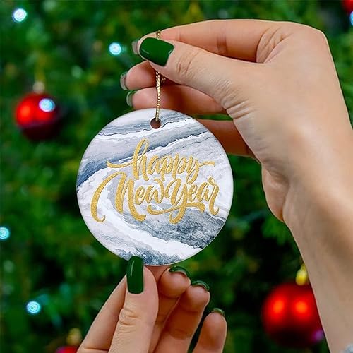 Miniatura 4 de Adorno de Navidad de cerámica impreso de dos caras con texto en inglés Happy New Year para familiares amigos niños colgantes de recuerdo de Navidad