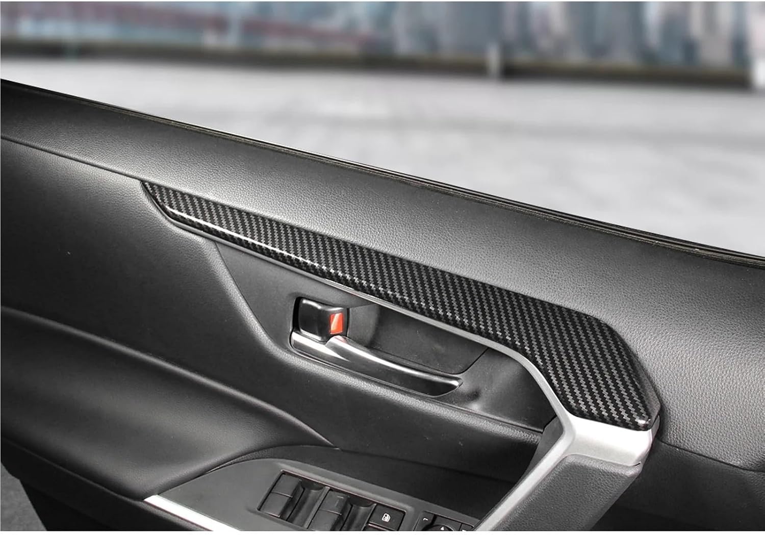4Pcs/Set Carbon Fiber Style Interior Side Door Panel Armrest Frame Strip Cover Molding Trims Compatible with Toyota RAV4 2019-2024