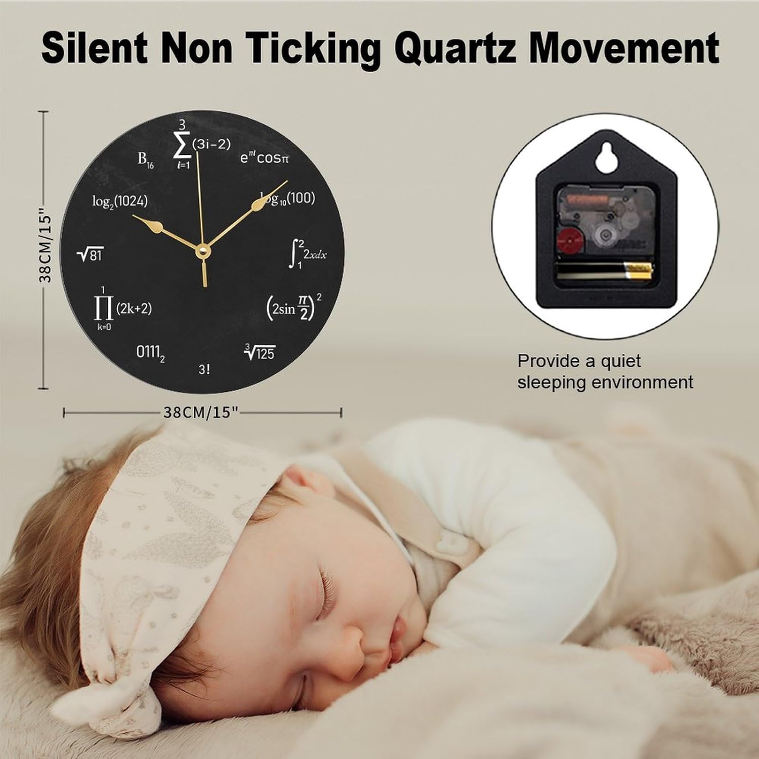 ArogGeld Math Equations and Notations Art Clock Quartz Battery Operated Silent Clocks Math Clocks for Wall for Dinning Living Room 15x15in Birthday Housewarming Gift to Friend