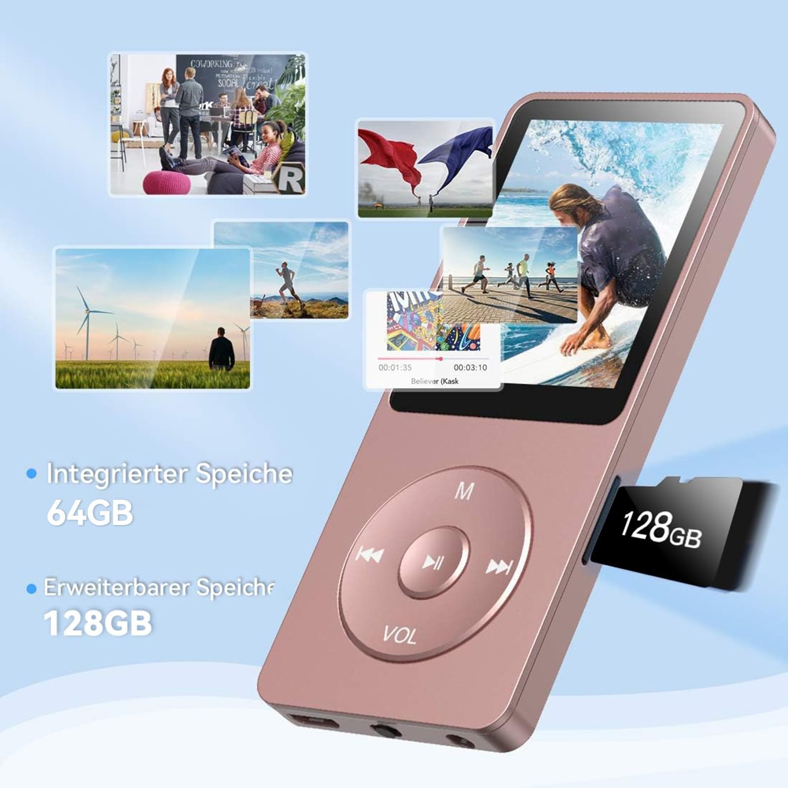 AGPTEK 64Go MP3 Bluetooth avec Écouteurs, Noir