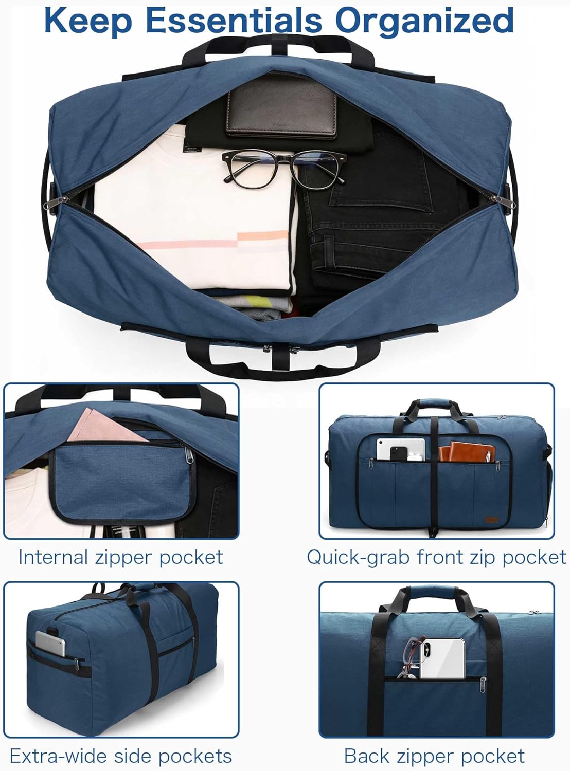120L Foldable Waterproof Travel Duffel Bag for Men and Women with Shoe Compartment (Dark Blue, EXTRA LARGE, 120L)