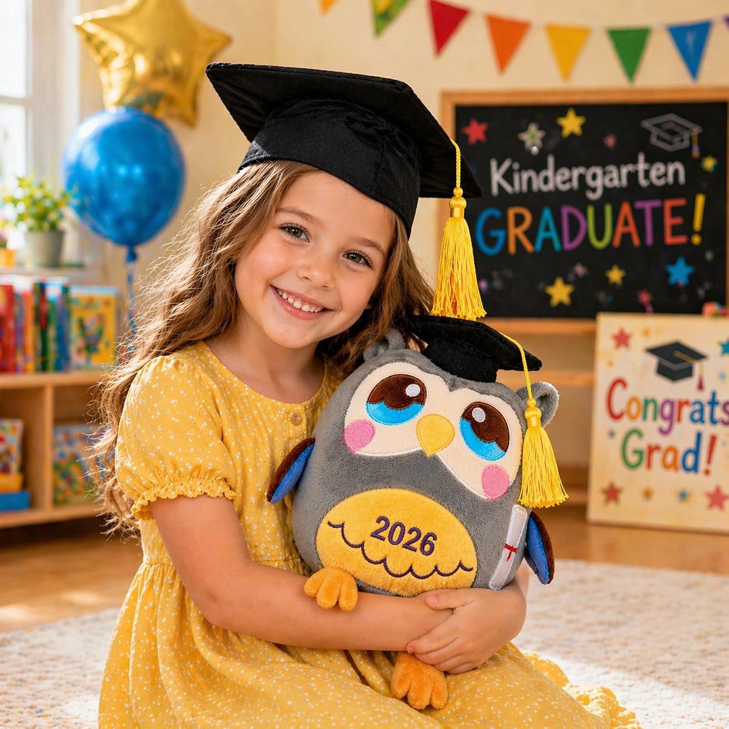 graduation stuffed animal 2026,11.8" graduation owl plush stuffed,kindergarten graduation gifts for kids boys girls,class of 2026 kindergarten preschool,with black cap