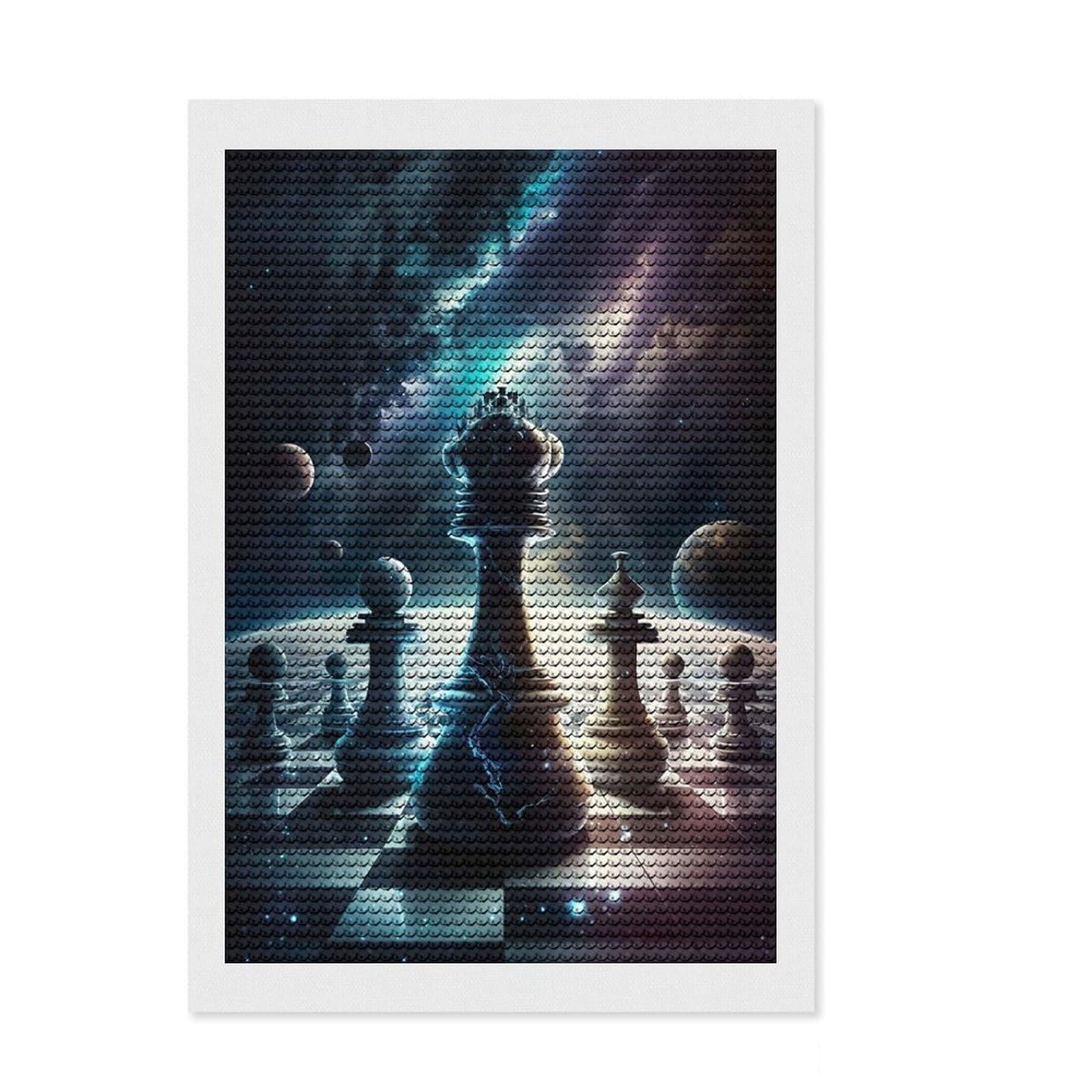Junmoney Battle of Kings Chess Diamond Painting Kit 8"x12", Mindful Craft Activity, Neat Printed Canvas, Modern Decor, Gift Idea, Adhesive Canvas