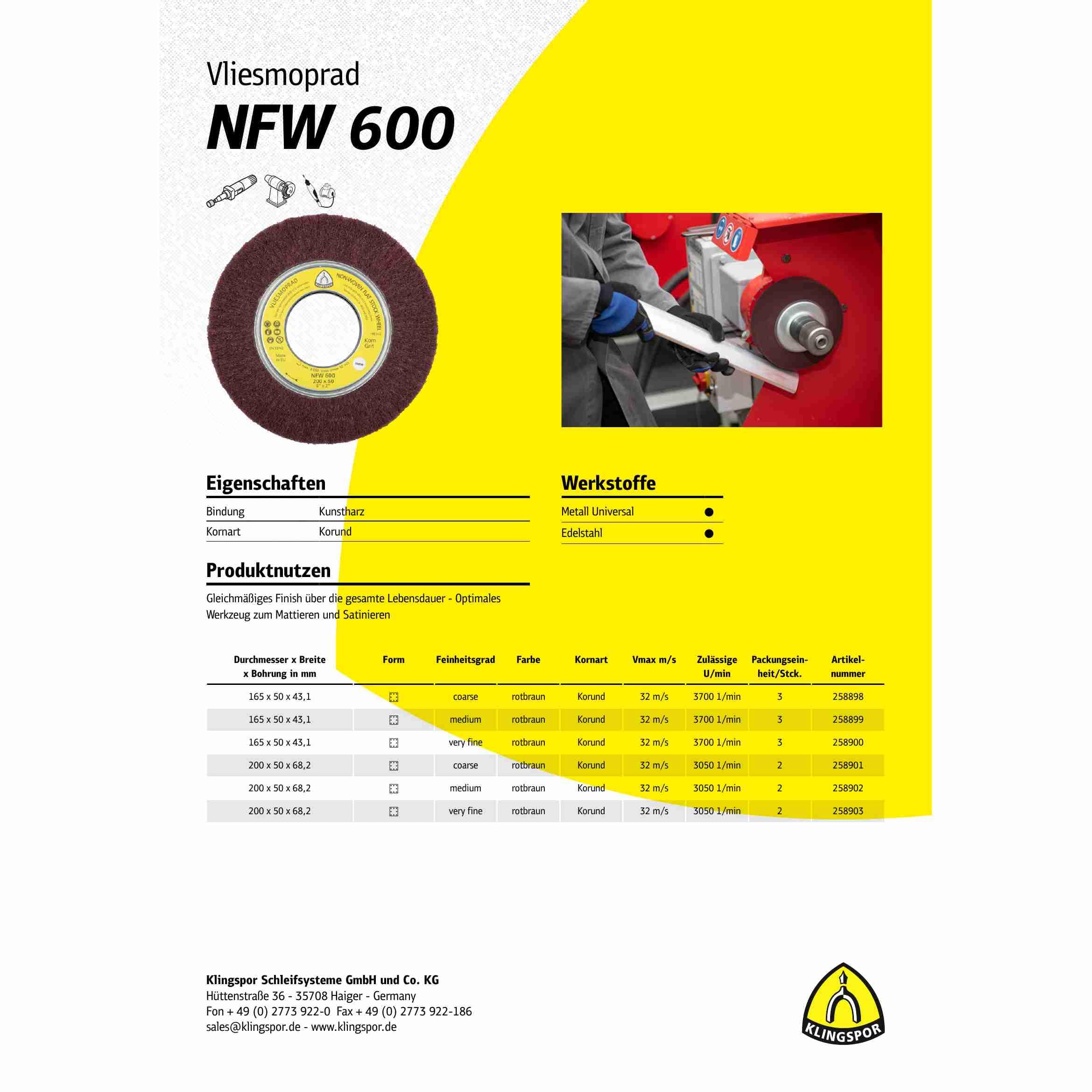 2 x Klingspor NFW 600 ruote in non tessuto, 200 x 50 x 68 mm corindone MEDIUM Art.: 258902