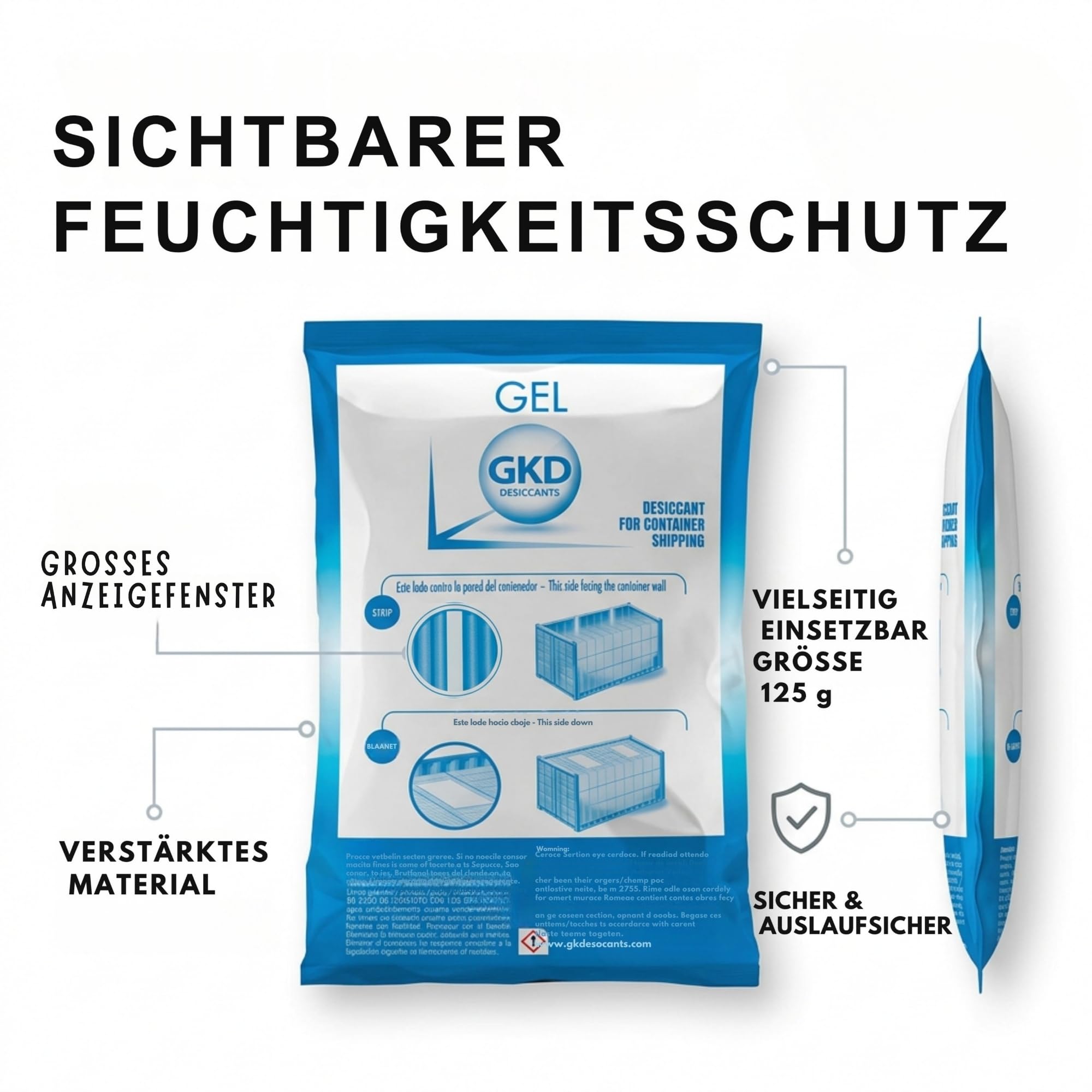 GK Single 125gr - 100 Stück (volle Box) - Container Trockenmittel für Seetransport - Trockenbeutel mit Trocknungsgranulat - Trockenmittel Transport