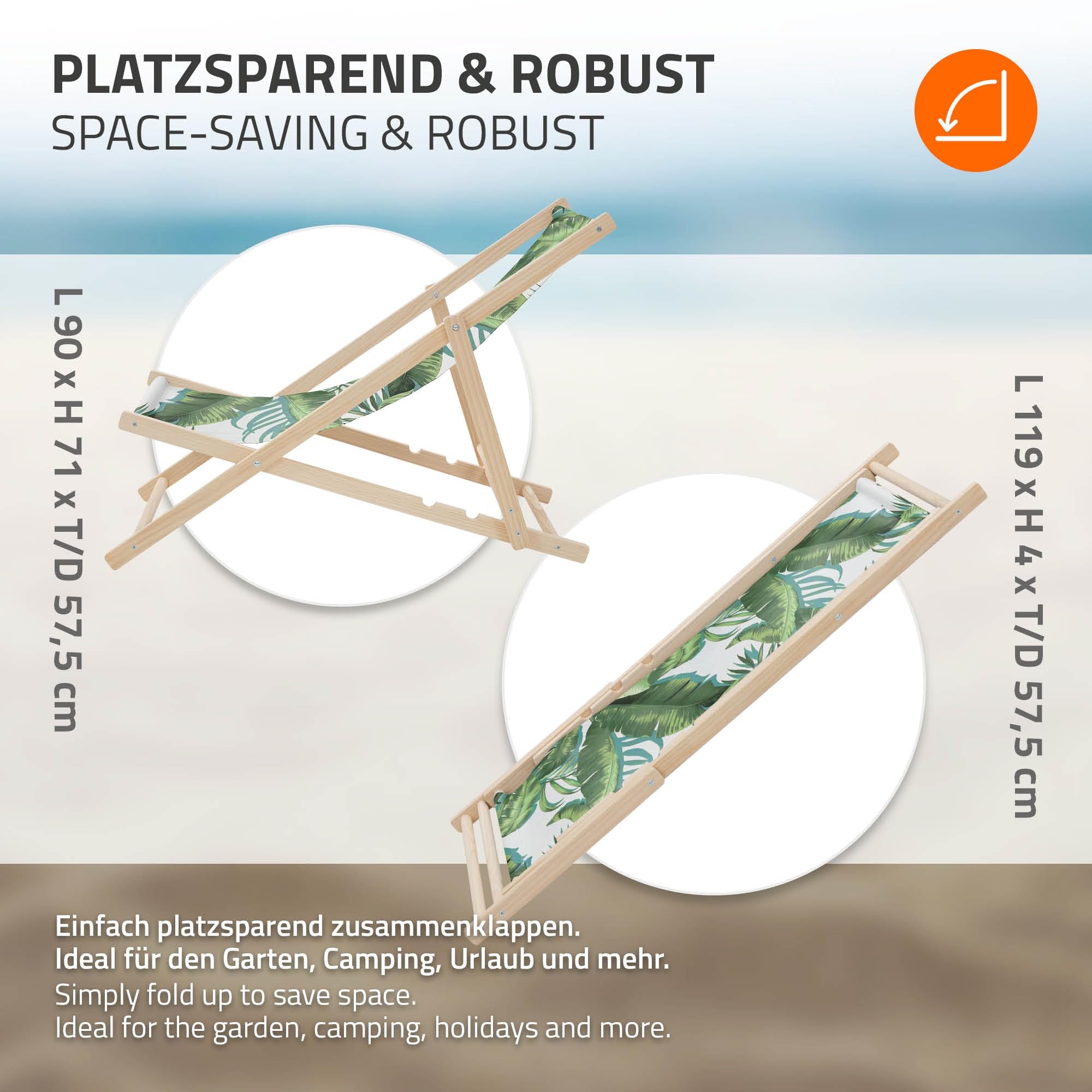 ECD Germany 2er Set Liegestuhl klappbar Tropical Grün-Weiß, aus Holz, Sonnenliege mit verstellbarer Rückenlehne, Strandliege bis 120 kg, Gartenliege, Strandstuhl, Relaxliege für Garten Balkon Terrasse