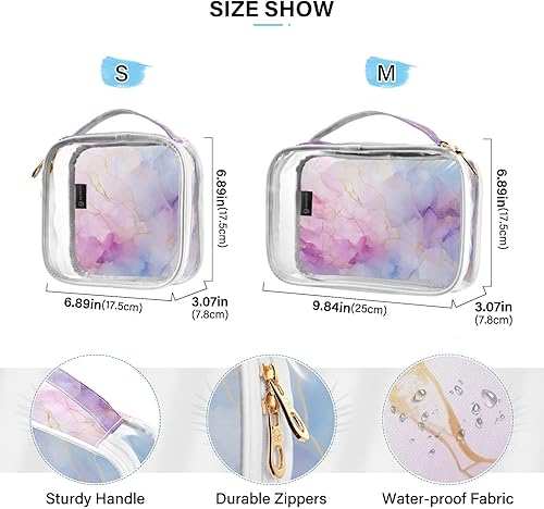 Miniatura 4 de Bolsa de aseo transparente de mármol azul dorado para viajes, paquete de 2 bolsas de cosméticos de maquillaje con cremallera, bolsa de viaje para