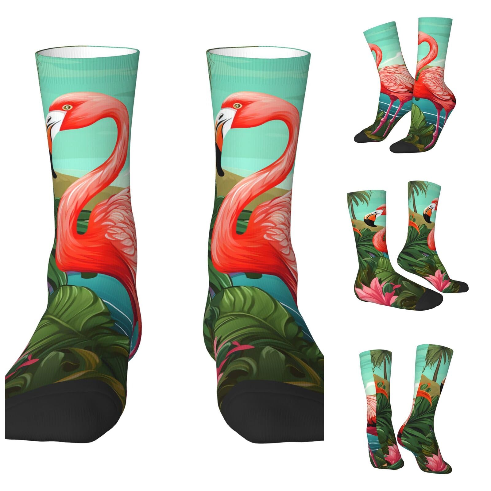 LZQPOEAS Tropical Flamingo Athletic Socks Unisex Cushioned Crew Socks Hiking Running Calf Sock Soft Above Ankle Sock