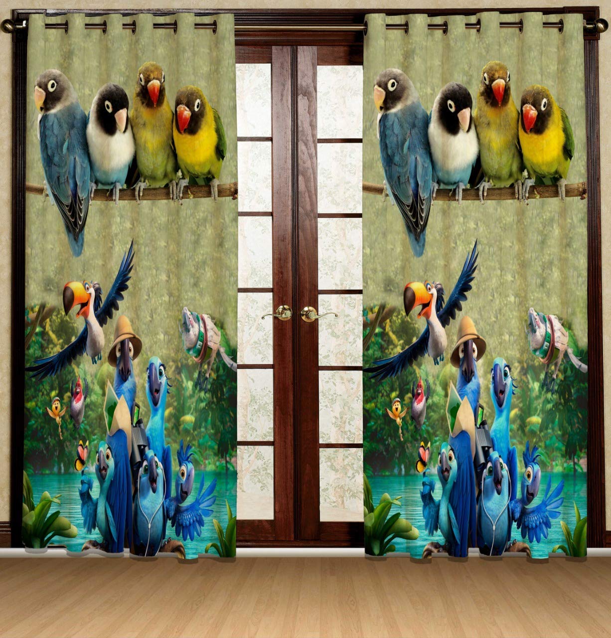 S28 3D Parrot Digital Printed Polyester Fabric Curtains for Bed Room Kids Room Living Room Color Green Window/Door/Long Door (D.N.587) (4 x 5 Feet (Size ; 48 x 60 Inch) Window, 1)