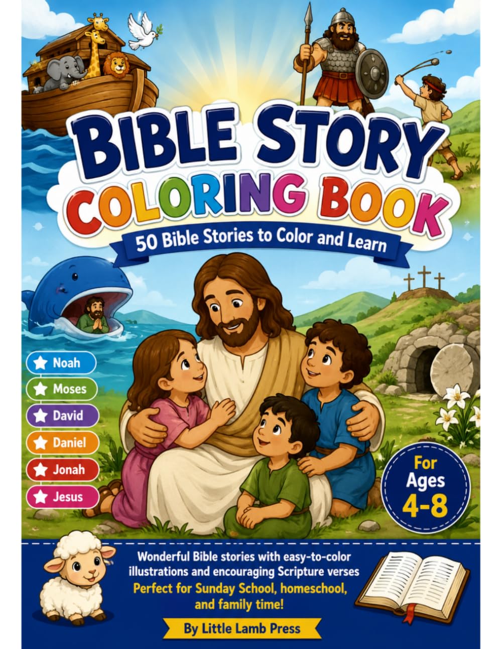 Bible Story Coloring Book: 50 Bible Stories to Color and Learn for Kids