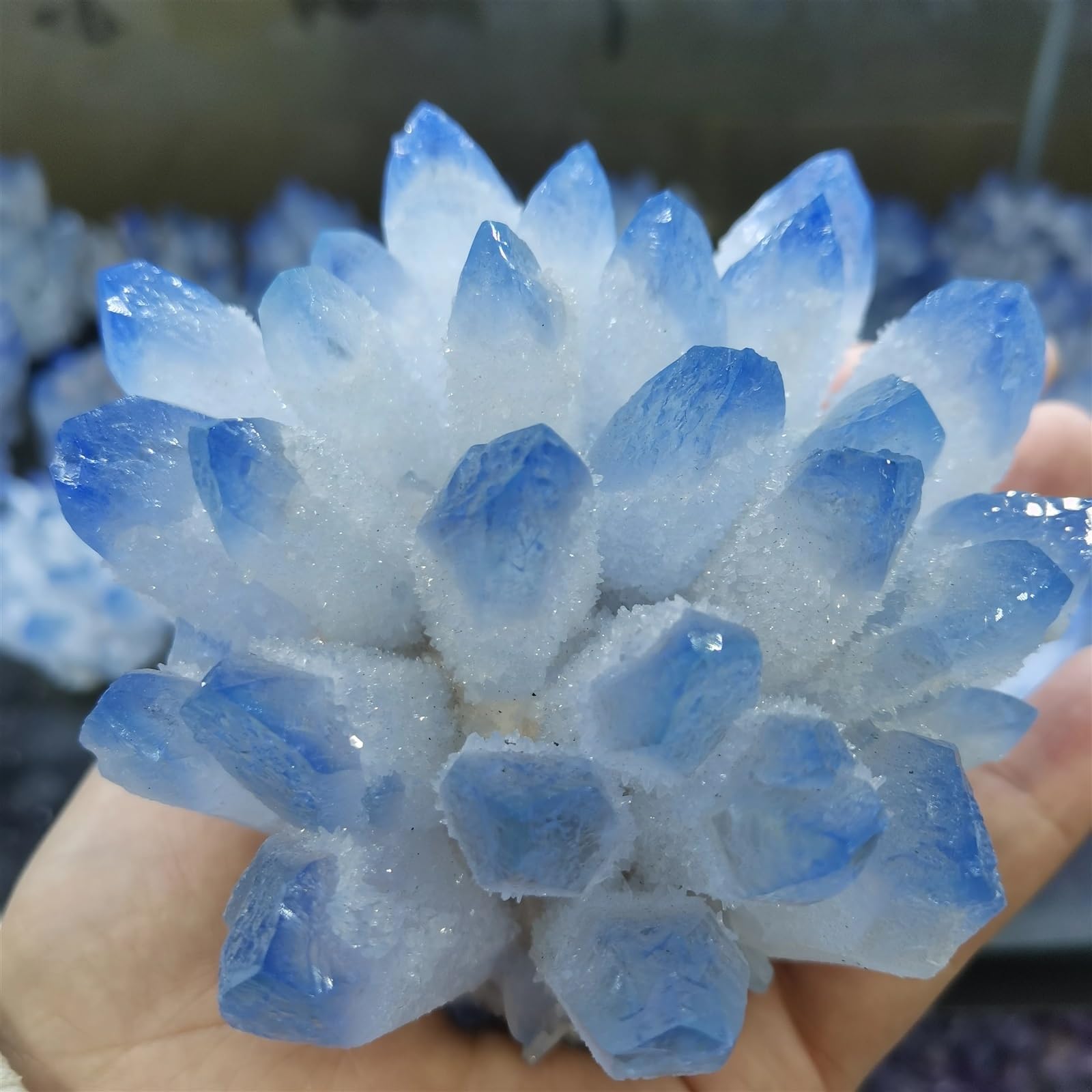 KJEBVHIRS Stone Crystal Blue Ghost Phantom Quartz Crystal Cluster Home Ornaments Decoration Gifts(510-600g)