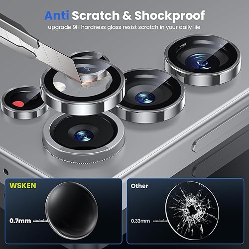 Miniatura 27 de WSKEN Protector de lente de cámara para Samsung Galaxy S24 Ultra, vidrio templado 9H ultra delgado resistente a los arañazos con círculo de aluminio