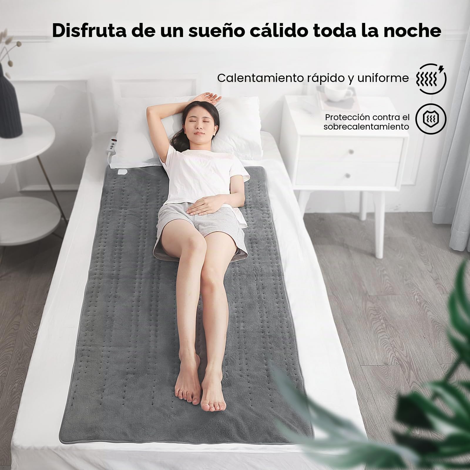 Manta Térmica Bajera Eléctrica 150x80 cm, Calientacamas Individual con 10 Niveles de Temperatura, Apagado Automático 1-9h, Lavable a Máquina, Fácil Instalación